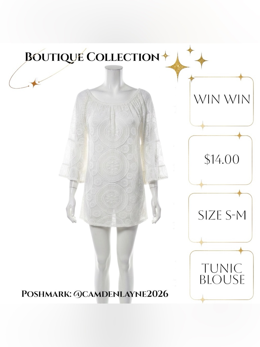 WinWin White Off-Shoulder Eyelet Tunic - Picture 6 of 9